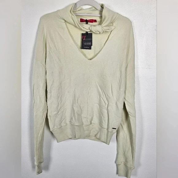 n:PHILANTHROPY Tops - Sin sweatshirt in chartreuse neck tie closure size small raw hem neckline NWT